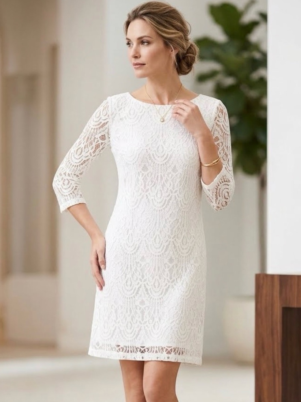 Elegant White Lace Sheath Dress Classic Women's Dress RN Studio Size 6 NWT